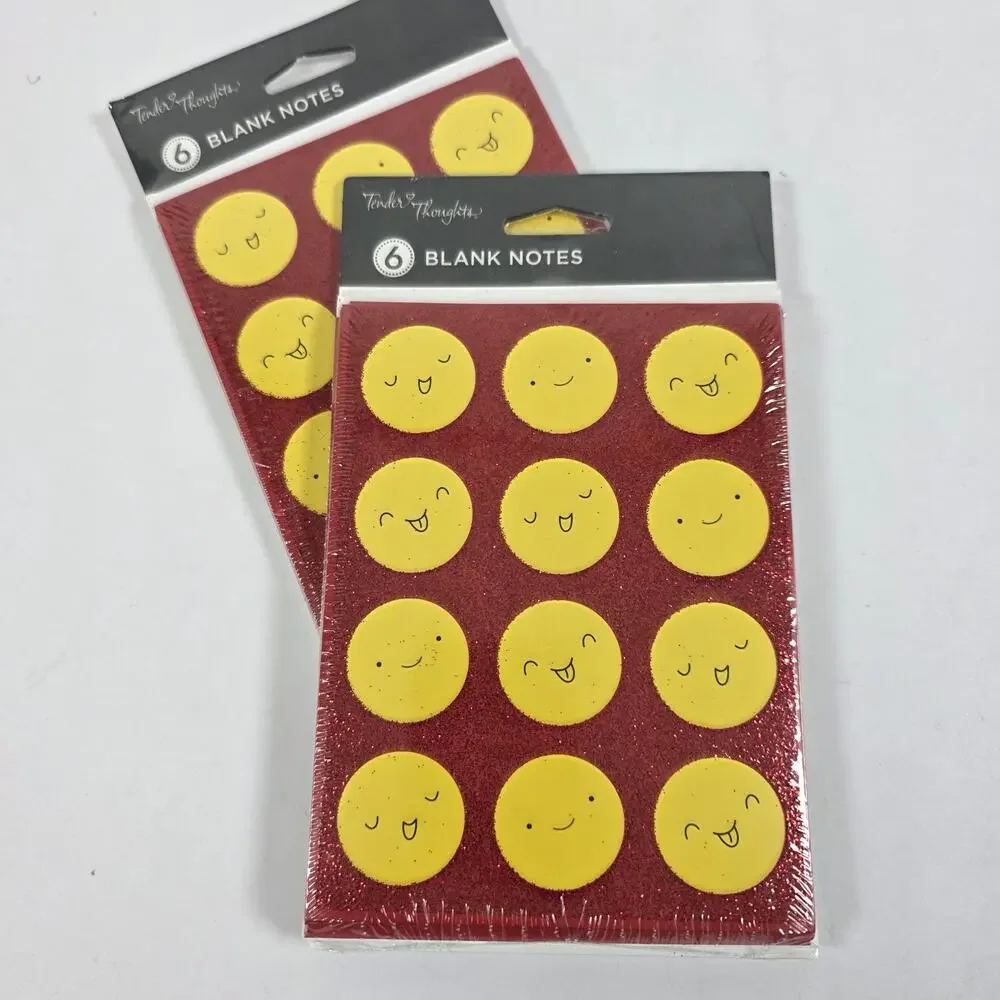 Tender Thoughts Emoji Yellow Faces 2 6pack of Blank Note Cards Envelopes
